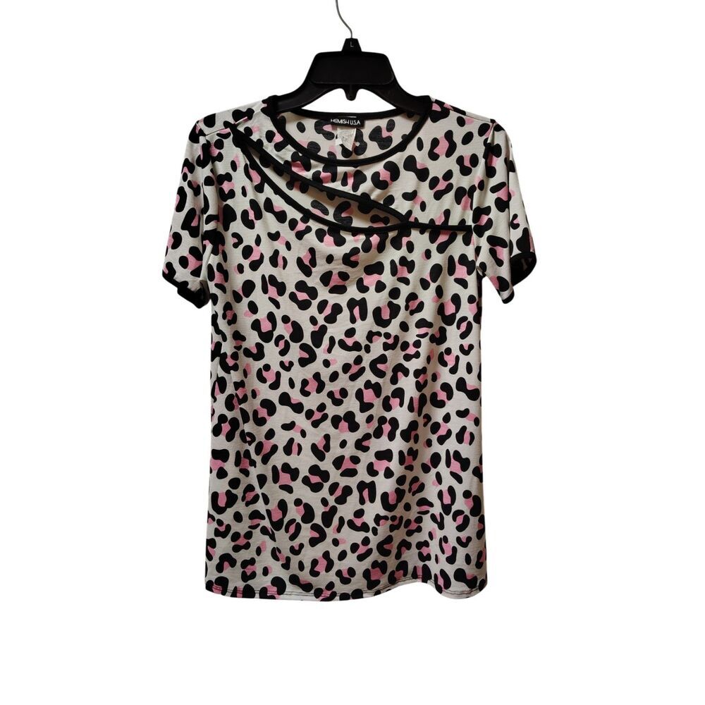 Heimish U.S.A Small White Pink Leopard Print Open Chest Top